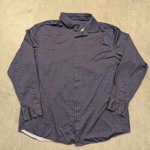Bugatchi OoohCotton Tech Mens 2XL Check Shirt Button Up Blue Brown